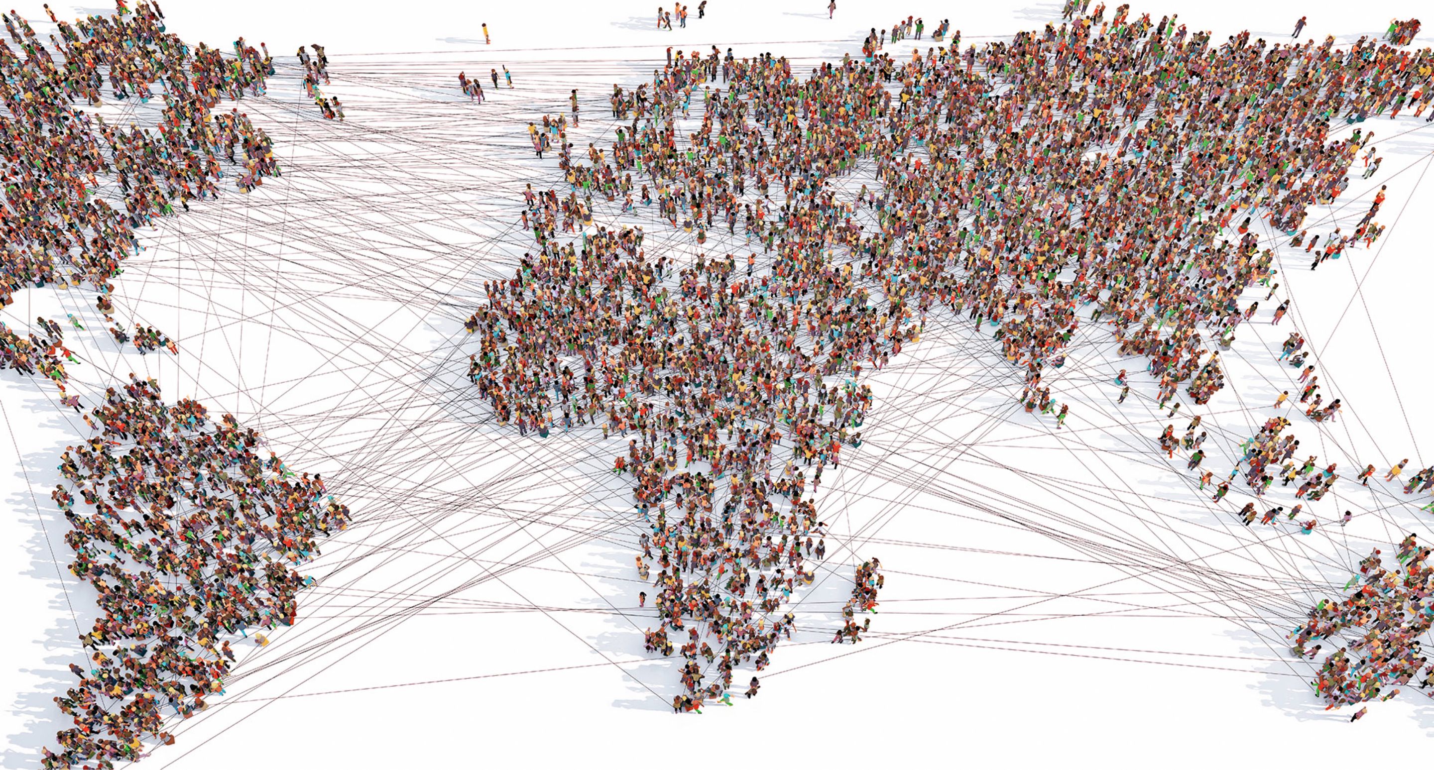 Foto: Die Weltkarte nachgestellt durch Gruppen von Menschen
